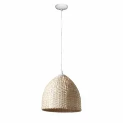 Dome Pendant Light - 1 Light - 12" - Metal/Bamboo - White/Natural