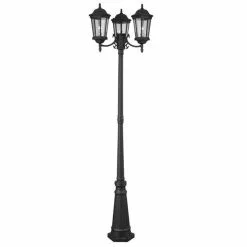 Project Source 3-Light Outdoor Post Light - 27-in x 86-in - Black