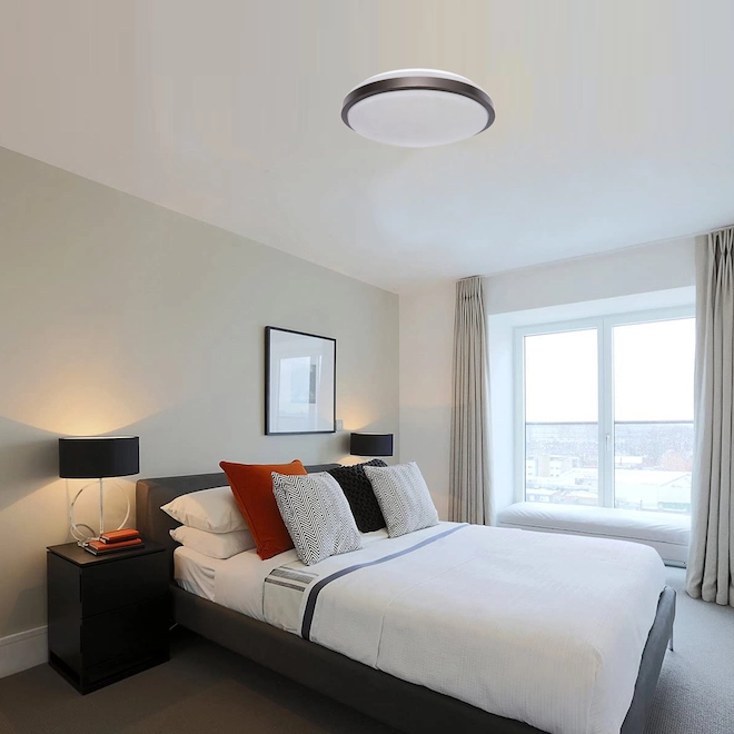 Project Source Round Flush Mount Ceiling Fixtures - LED - 12-in - Metal/Acrylic - Oil Rubbed Bronze - Pack of 2 5 Project Source Round Flush Mount Ceiling Fixtures - LED - 12-in - Metal/Acrylic - Oil Rubbed Bronze - Pack of 2 - Image 3