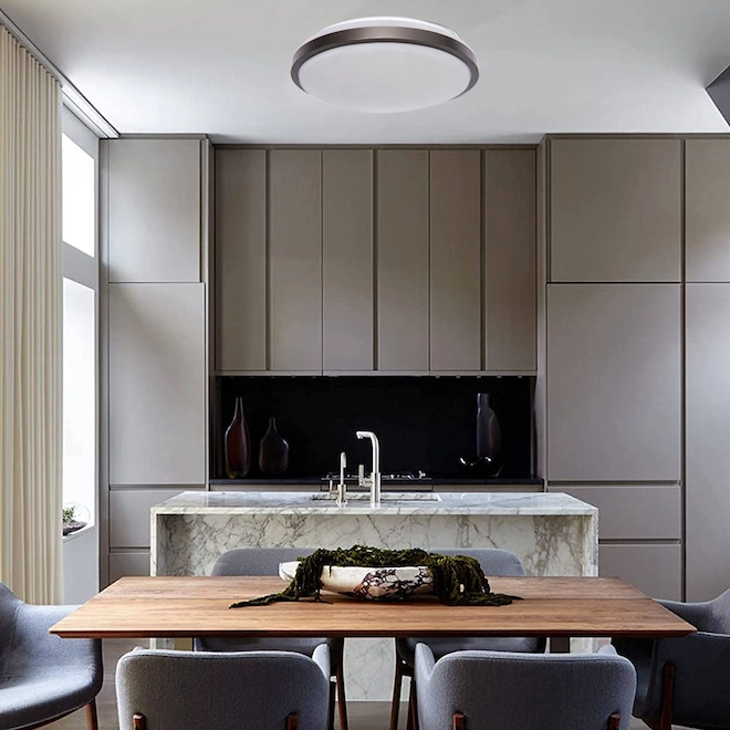 Project Source Round Flush Mount Ceiling Fixtures - LED - 12-in - Metal/Acrylic - Oil Rubbed Bronze - Pack of 2 6 Project Source Round Flush Mount Ceiling Fixtures - LED - 12-in - Metal/Acrylic - Oil Rubbed Bronze - Pack of 2 - Image 4