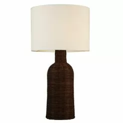 Project Source Table Lamp - Rattan and Fabric - 13.75-in - Brown and White