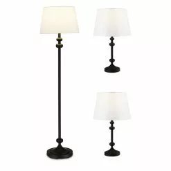 Project Source Floor Lamp and Table Lamps - 58-in/22-in - Metal/Fabric - Black/White - 3-Piece Set