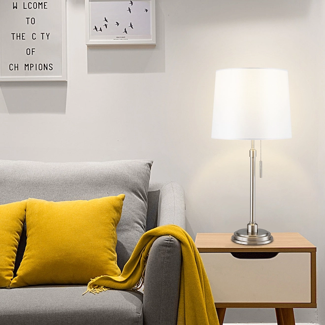 Project Source Table Lamps - Metal and Linen - 20-in - Brushed Nickel and White - Set of 2 5 Project Source Table Lamps - Metal and Linen - 20-in - Brushed Nickel and White - Set of 2 - Image 3